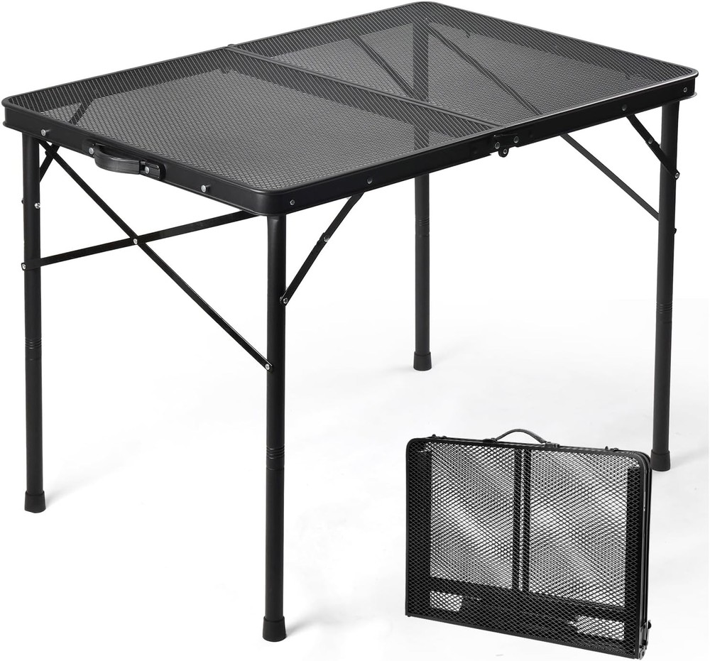 3 ft Folding Table with Adjustable Height (16.5" & 26"), Bla Metal Mesh