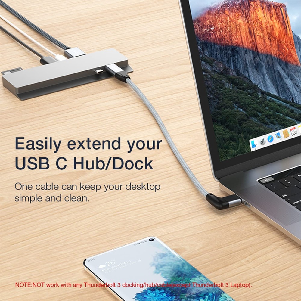 UseBean Right Angle USB C Extension Cable 0.6FT, 90 Degree USB-C GRAY