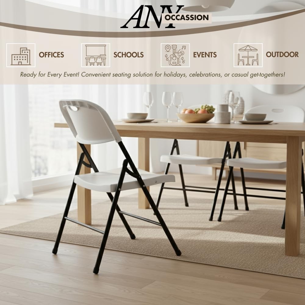 4-Pack Heavy Duty Plastic Folding Chair, 450 lbs Capacity Foldable Chairs