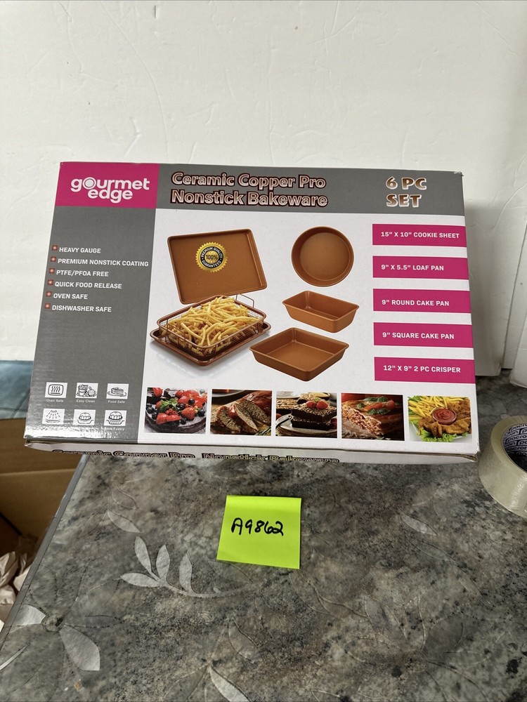 Gourmet Edge Copper Ceramic Nonstick Bakeware 6 Pc Set Cookie Sheet Cake Crisper