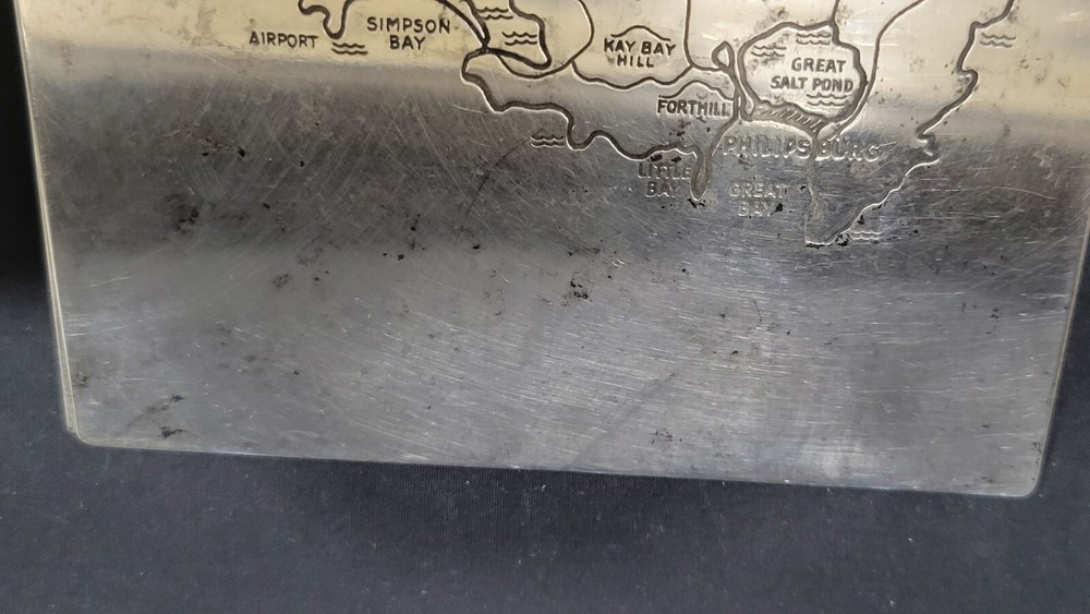 Danish Silverplate Notepad Holder w/ St. MAARTEN Map