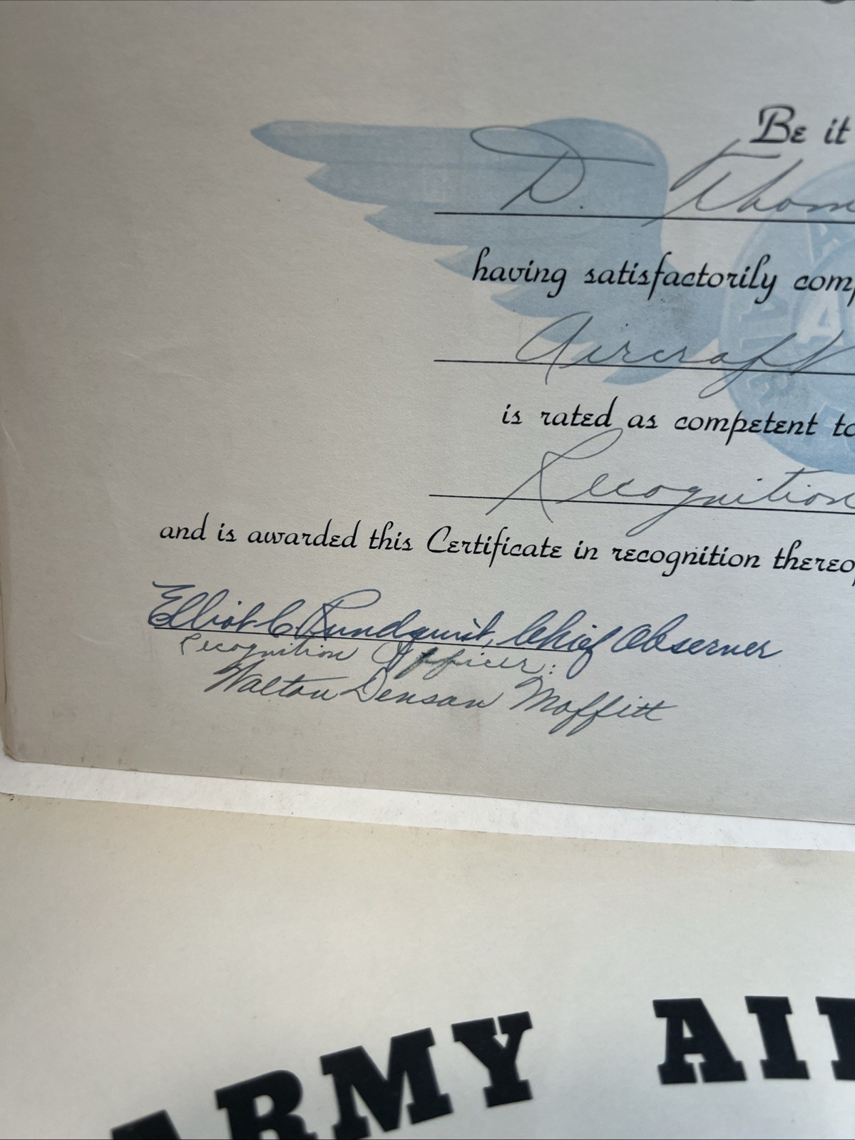 Original WWII 1943 Army Air Forces Ground Observer Corps Certificate Pair USAAF