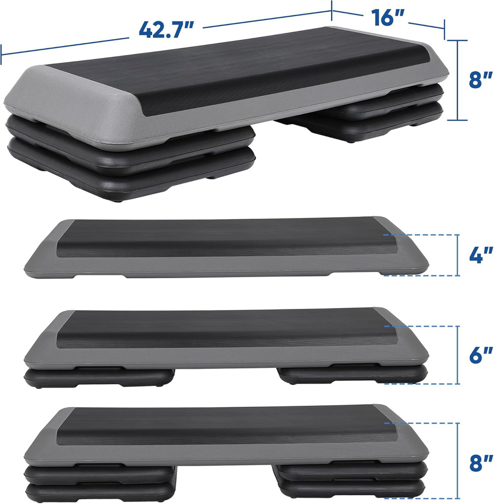 Adjustable Workout Aerobic Stepper, Exercise Step Platform Trainer with 4 Risers