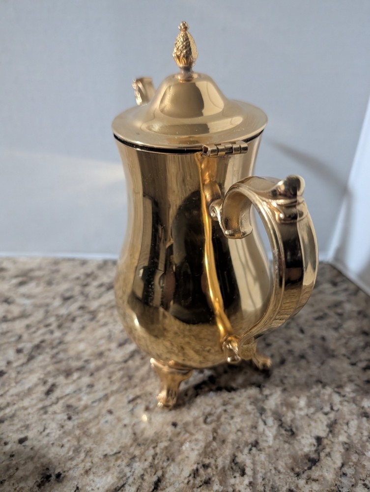 International Silver Company 24kt Gold Plated Footed Lidded Tea Coffee Pot