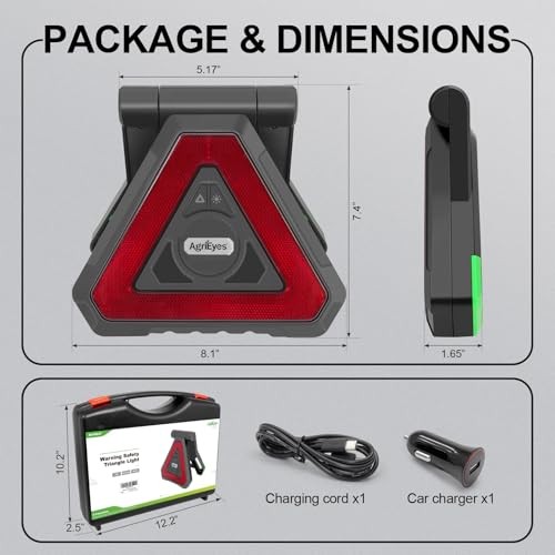 USB-C Rechargeable Emergency Triangle Lights, Portable Flashing LED Warning