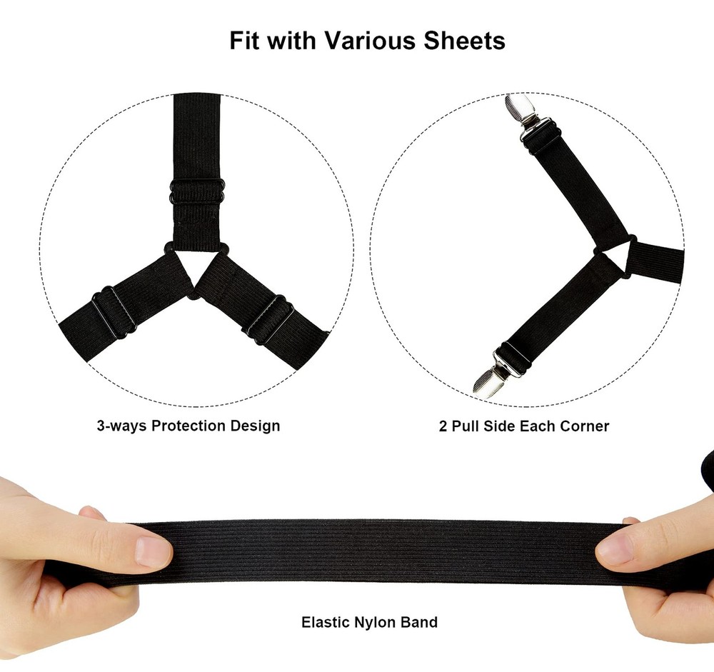 Bed Sheet Straps 2 Pack Adjustable Mattress Sheet Holder Clips