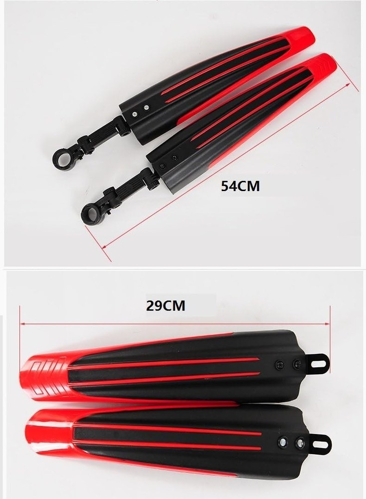 Streamlined Adjustable Mudguard Set for Road & Mountain Bikes - Red + Black