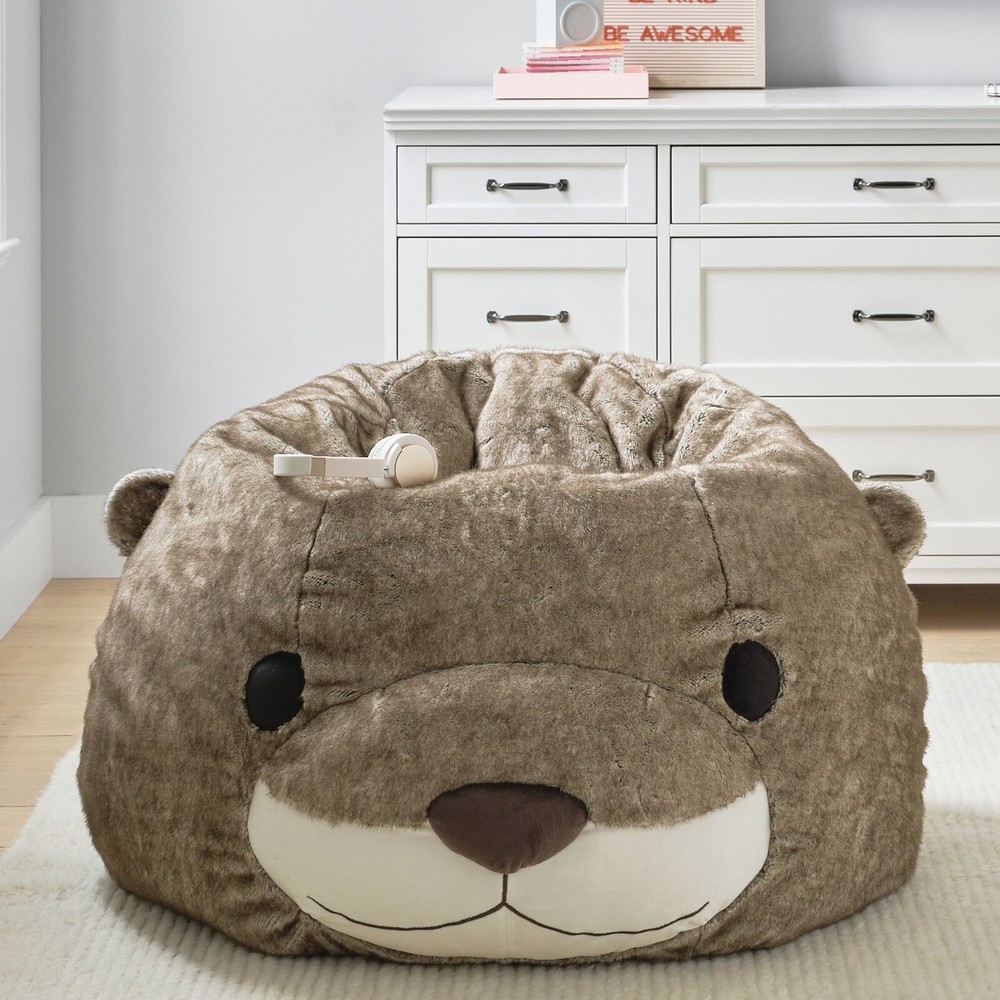 Pottery Barn Teen Otter Critter Faux Fur Beanbag SlipCover 3D Large NWT So Cute
