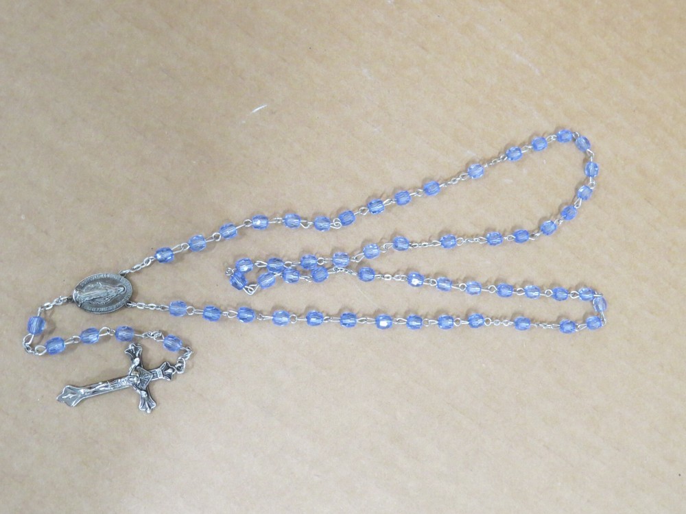 VTG Catholic 5 Decade Rosary Immaculate Conception Light Blue Beads