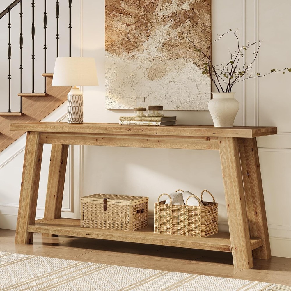 70.9" Solid Wood Console Table Entryway 2-Tier Sofa Table Behind Couch Farmhouse