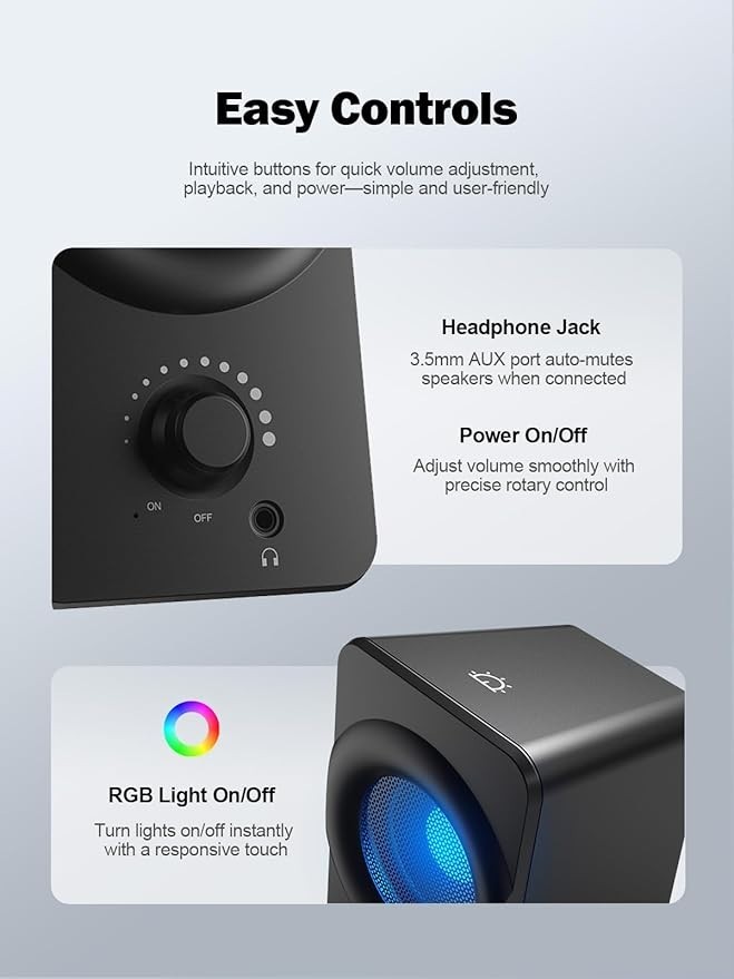 Bluedee Computer Speakers for Desktop PC, Plug & Play USB Speaker with 2 Speaker