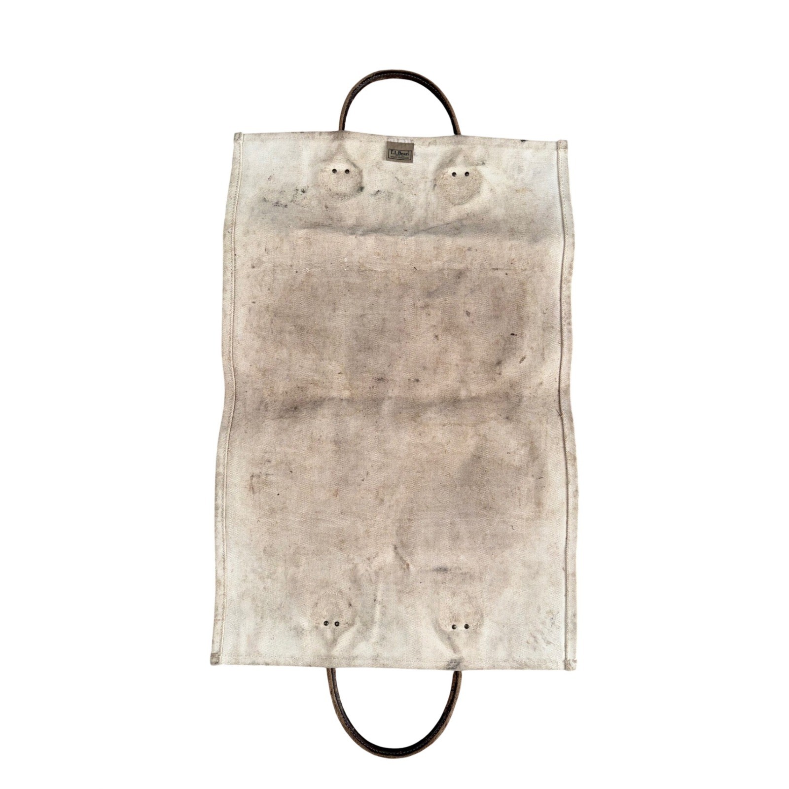 LL Bean Log Carrier Unisex Large Cream Fair Canvas Leather Handle Vintage Tote