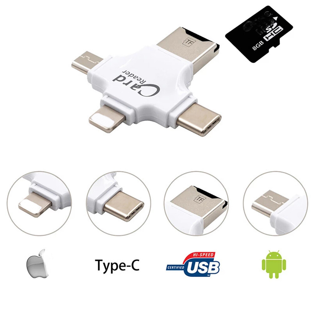 4 in 1 OTG Type C Micro USB Adapter TF SD Card Reader for Android iphone Samsung