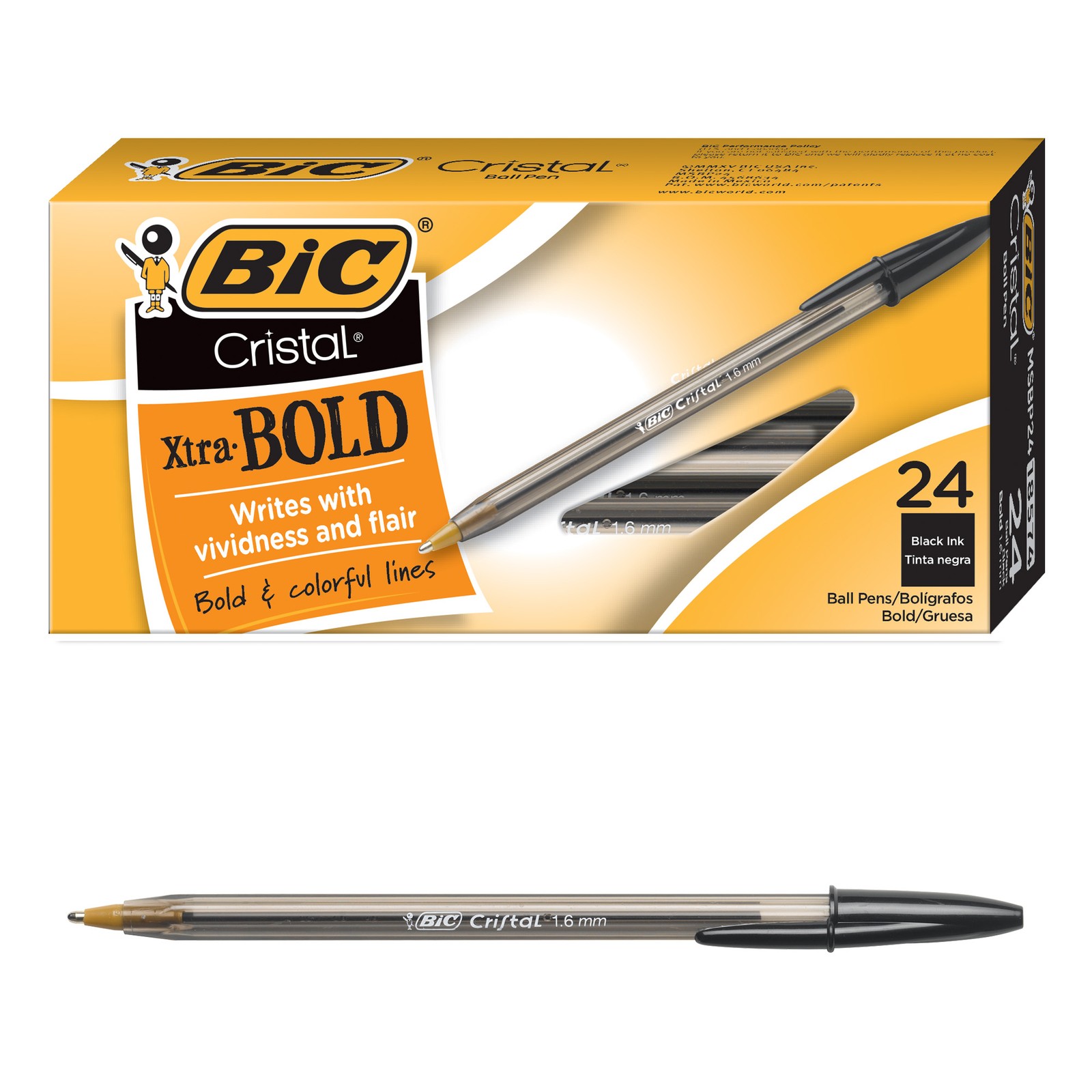 BIC Cristal Xtra Bold Ball Pen, 1.6mm, Black, 24 Pack