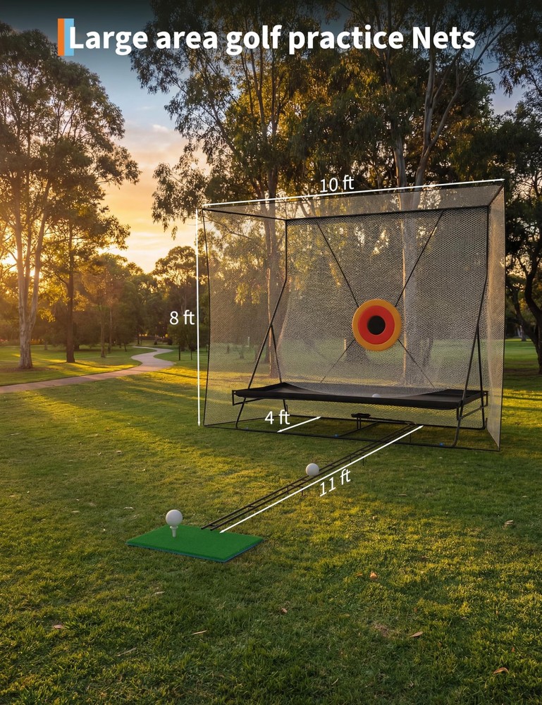 ✨10x8Ft Golf Practice Net w/ Targets, Return Trajectory Swing Training Net Impac