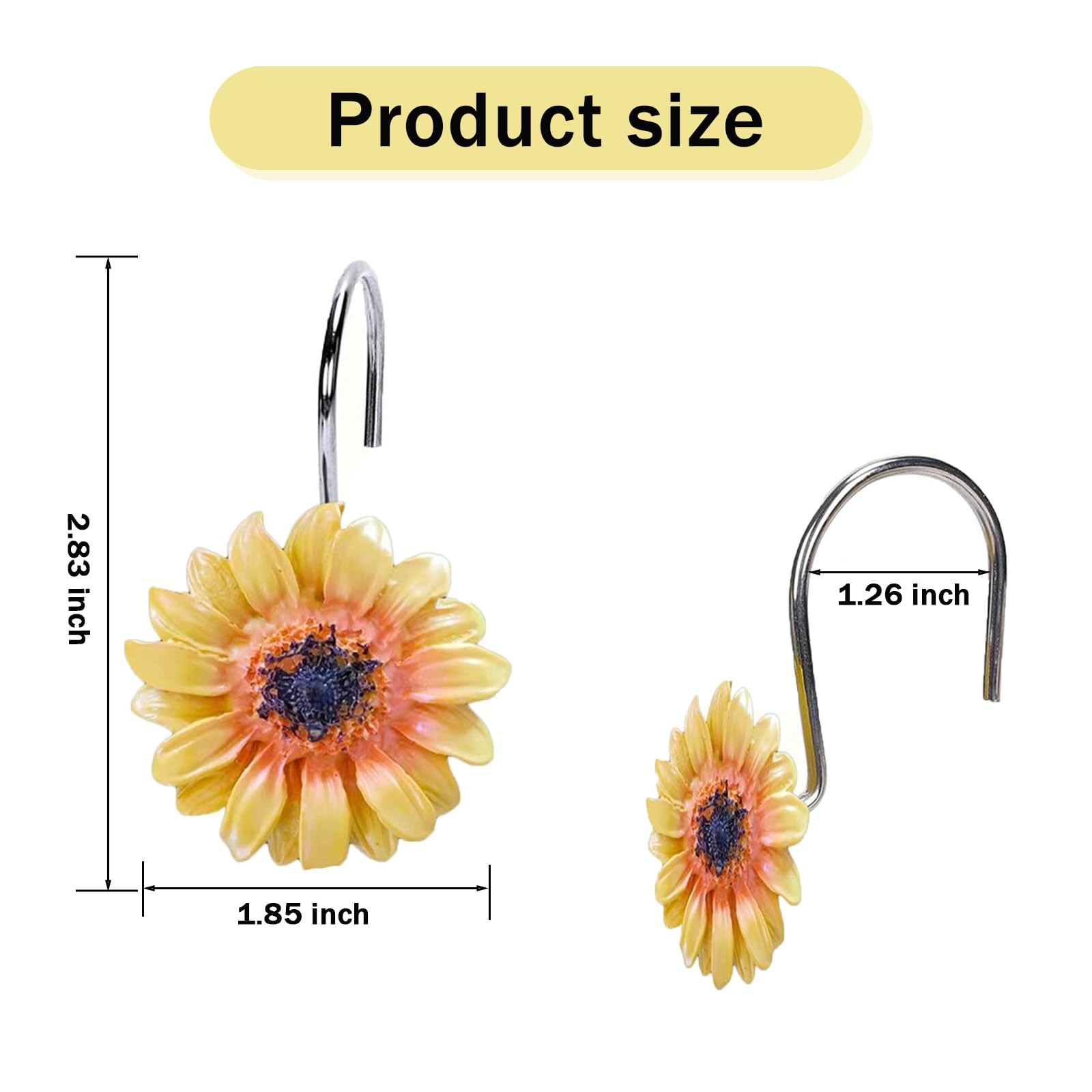 12 PCS Sunflower Shower Curtain Hooks Rustproof Metal Decorative Hangers Rings