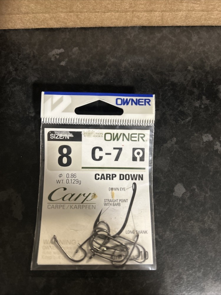 Owner C-7 Carp Down Eyed Barb Size 8 Hooks