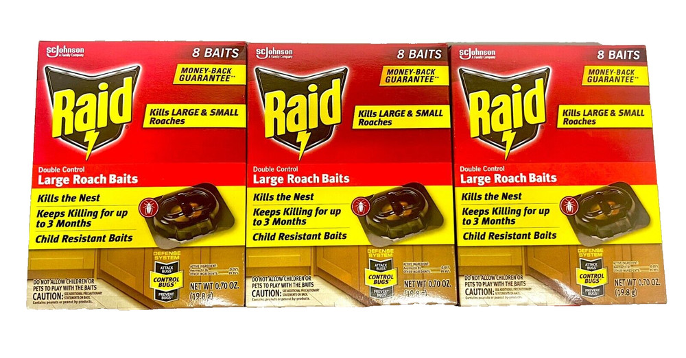 3 Packs -  Raid Large Roach Baits Double Control Defense System, 24 Total