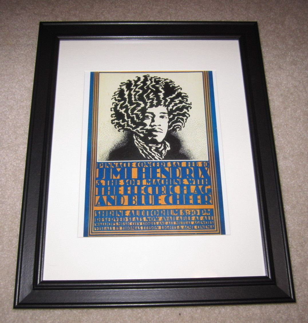 Framed Jimi Hendrix/Blue Cheer/Electric Flag Tour Poster, 1968, Beautiful+ RARE!