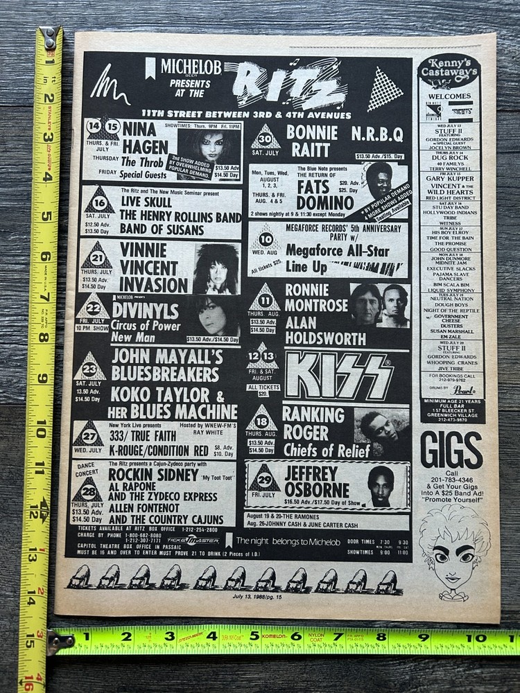 KISS Concert Ad Advert Crazy Nights 1988 Ritz NY Vinnie Vincent Vintage Kiss A
