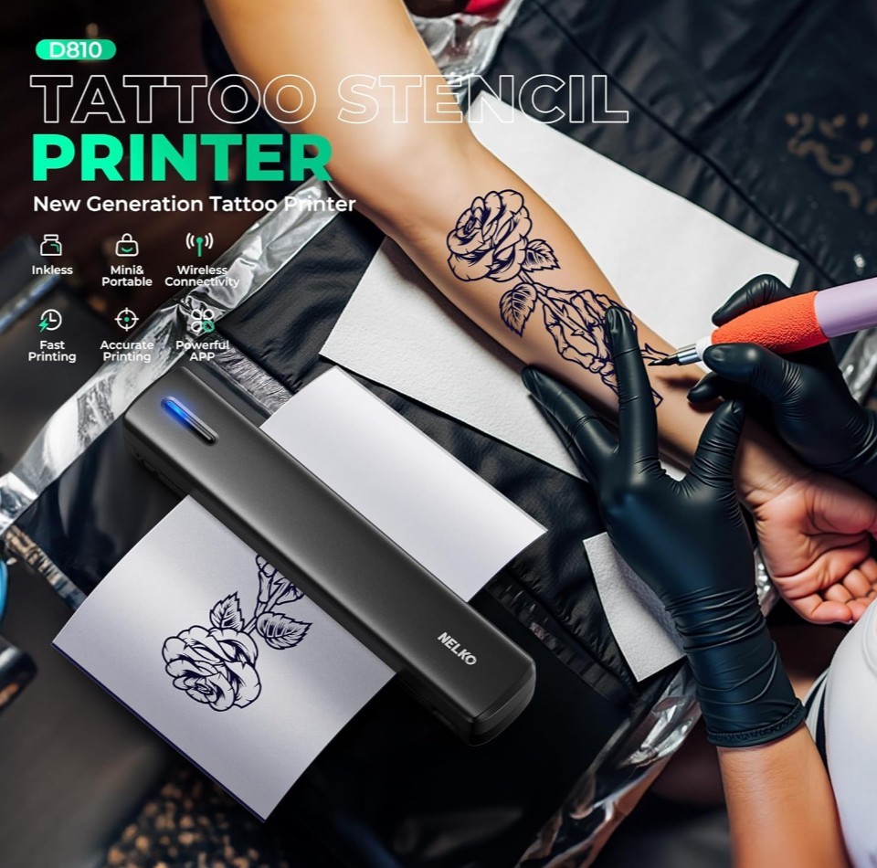 Tattoo Stencil Printer, D810 Wireless Thermal Tattoo Printer with 10pcs...