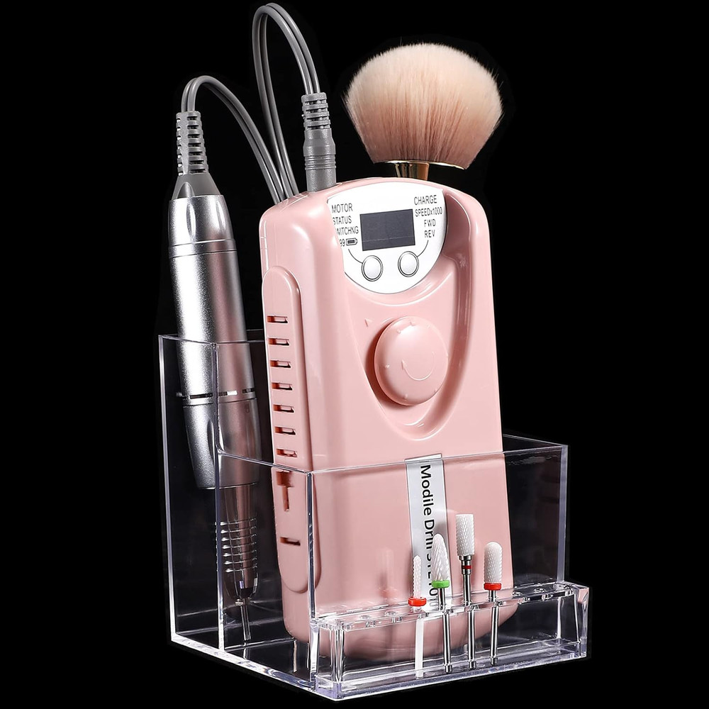 10 Holes Mini Nail Drill Machine & Bits Storage Box Transparent Nail Drill