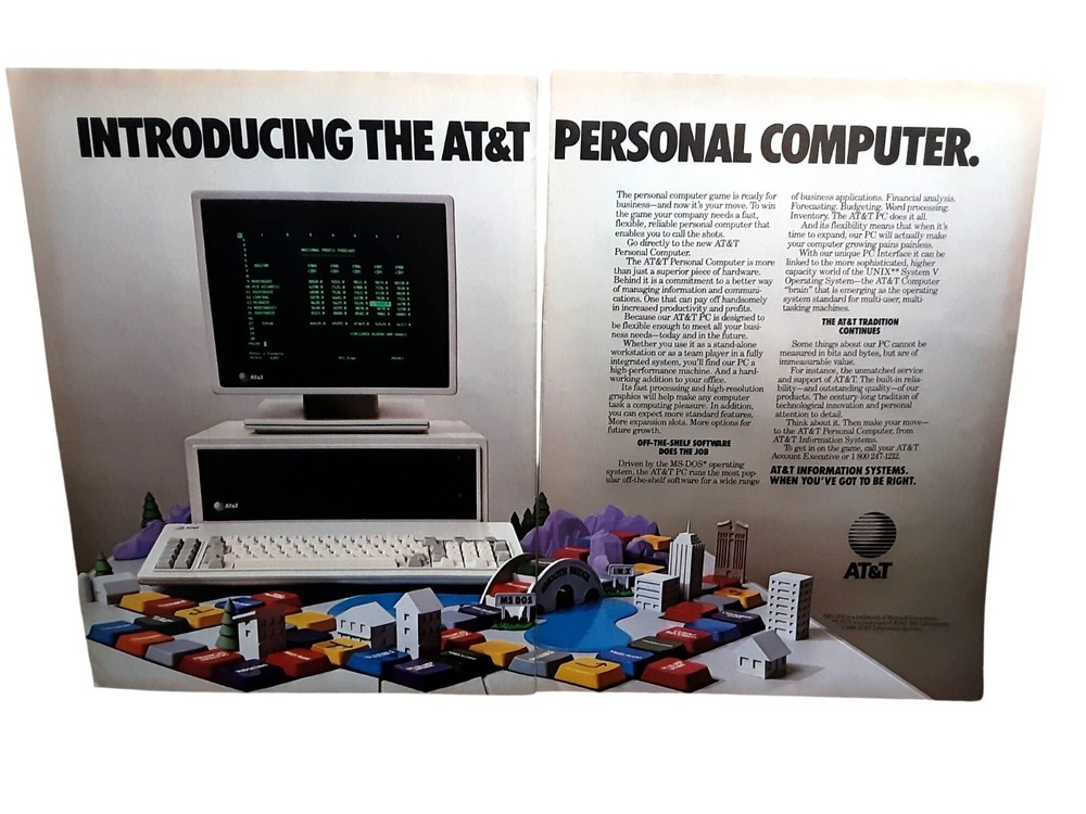AT&T PC 1984 Vintage 3-Page Print Advertisement Retro Computing