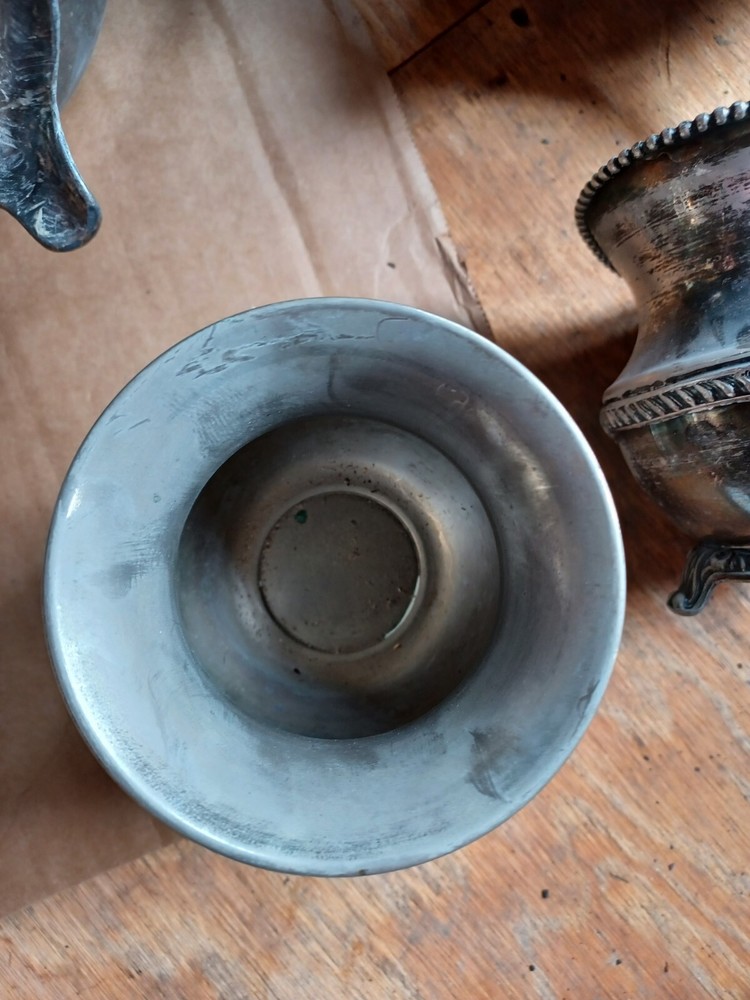 Silver On Copper Tea Set Hallmark At Bottom 5 Pieces