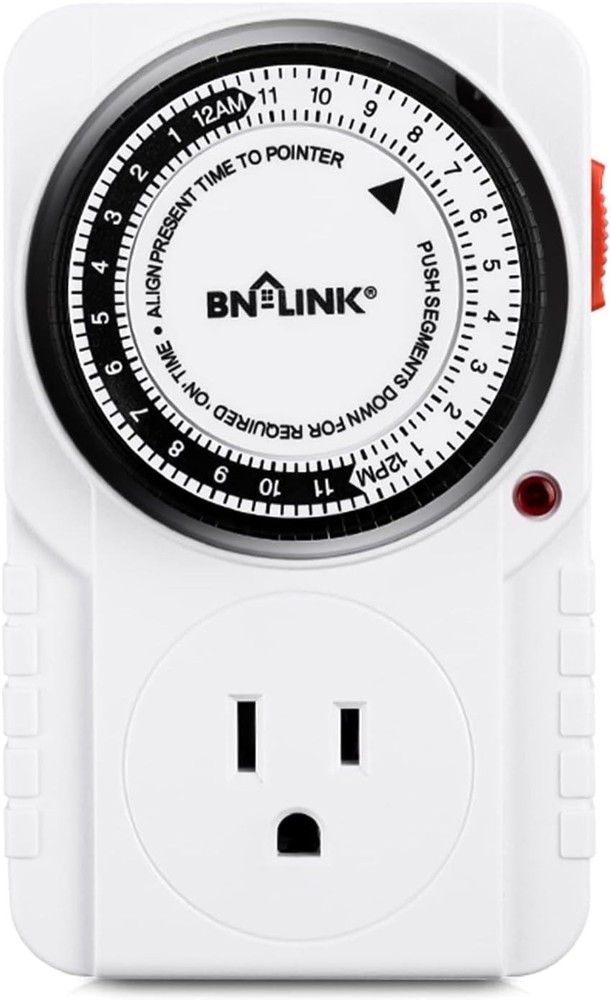Grounded 24-Hour Plug-In Timer for Efficient Lighting & Appliance Automation