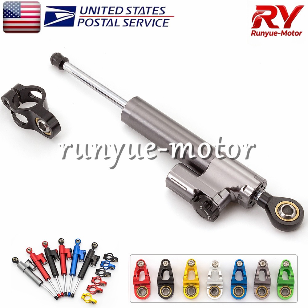 Gray CNC Adjustable Steering Damper Stabilizer Linear Control Universal Aluminum