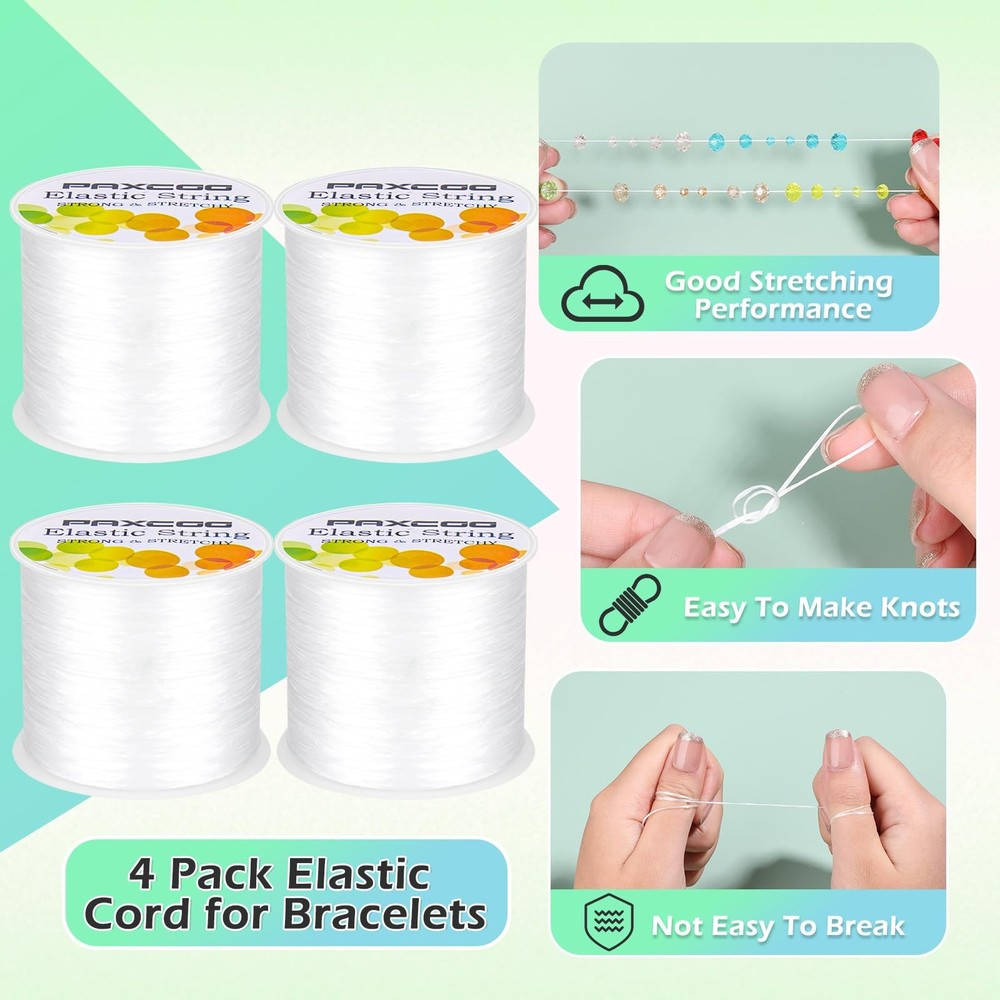 PAXCOO 4 Rolls Elastic String for Bracelets, Stretch Magic 4 Pack, White