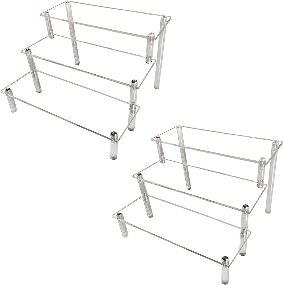 AZEAM 2 Packs Acrylic Display Risers,Clear Risers 3 Tier 2