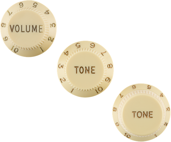 Genuine Fender LEFT-HANDED Stratocaster/Strat Guitar Control Knobs, AGED WHITE