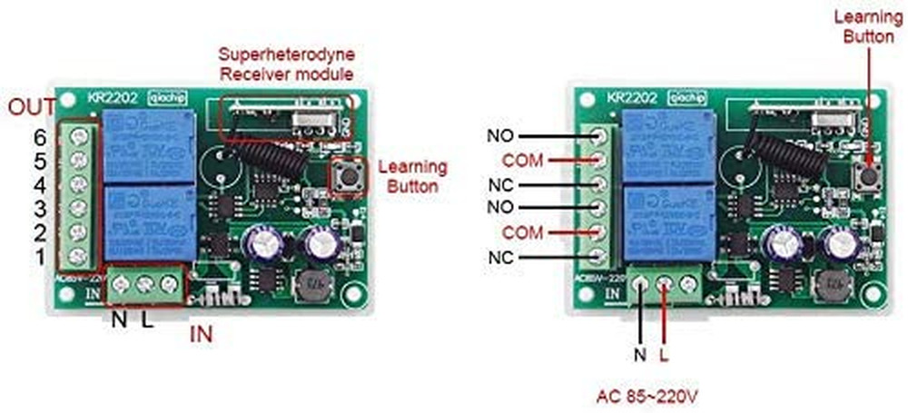 110V 120V 220V Wireless RF Remote Control Relay Switch Universal 2-Channel 433Mh