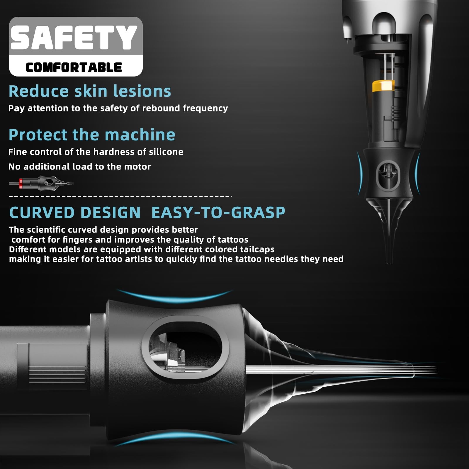 POSEIDON 50PCS Tattoo Cartridge Needles Assorted Mixed Size #12 Round Liner S...