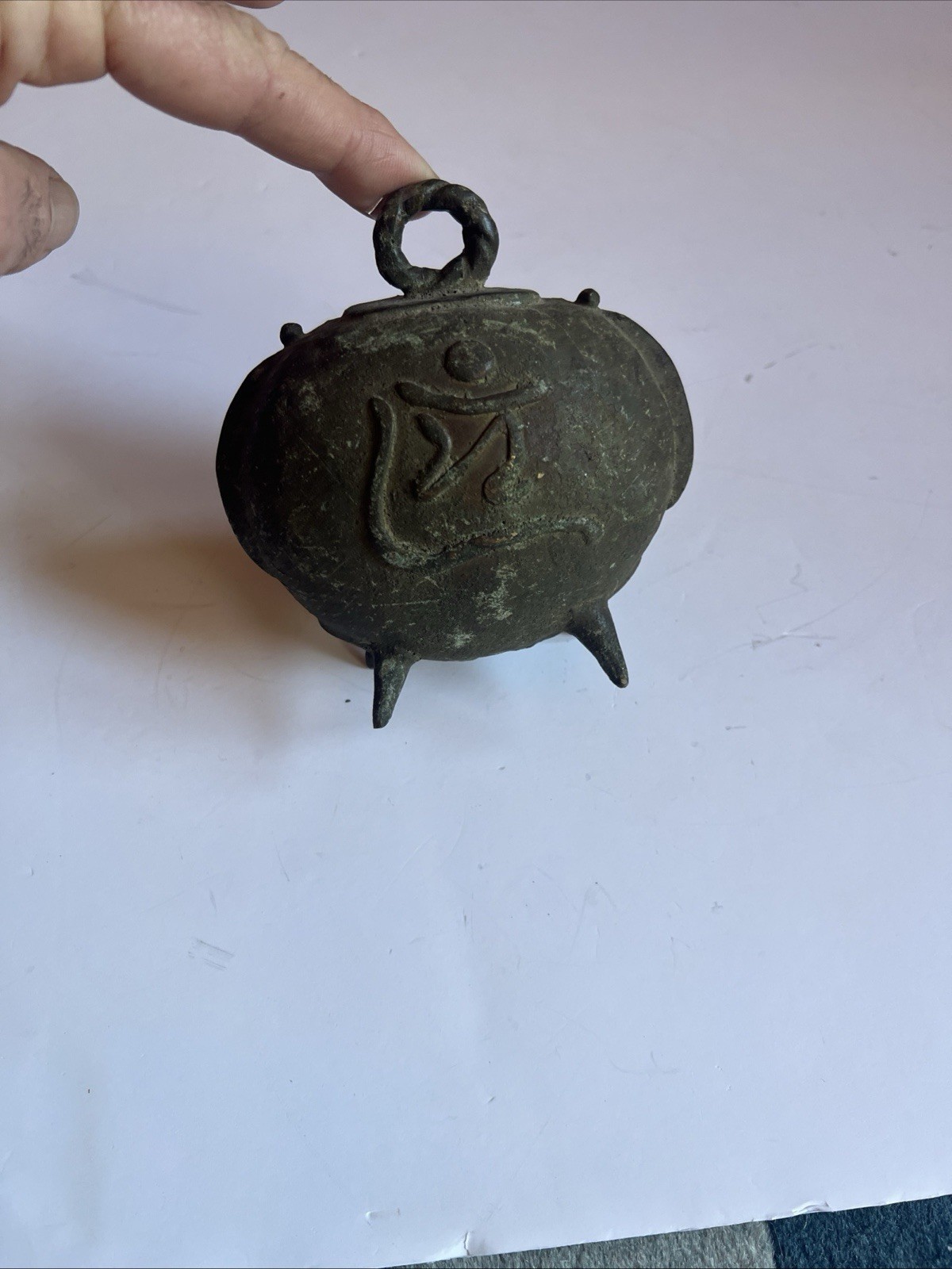 Vintage Oriental Brass Bell Cow Elephant Legs Inscribed