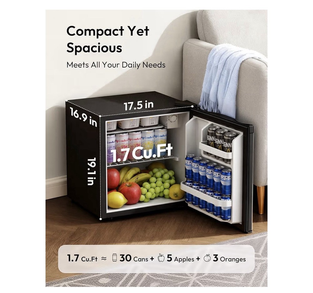 Euhomy 1.7 cu. ft. Mini Fridge Black