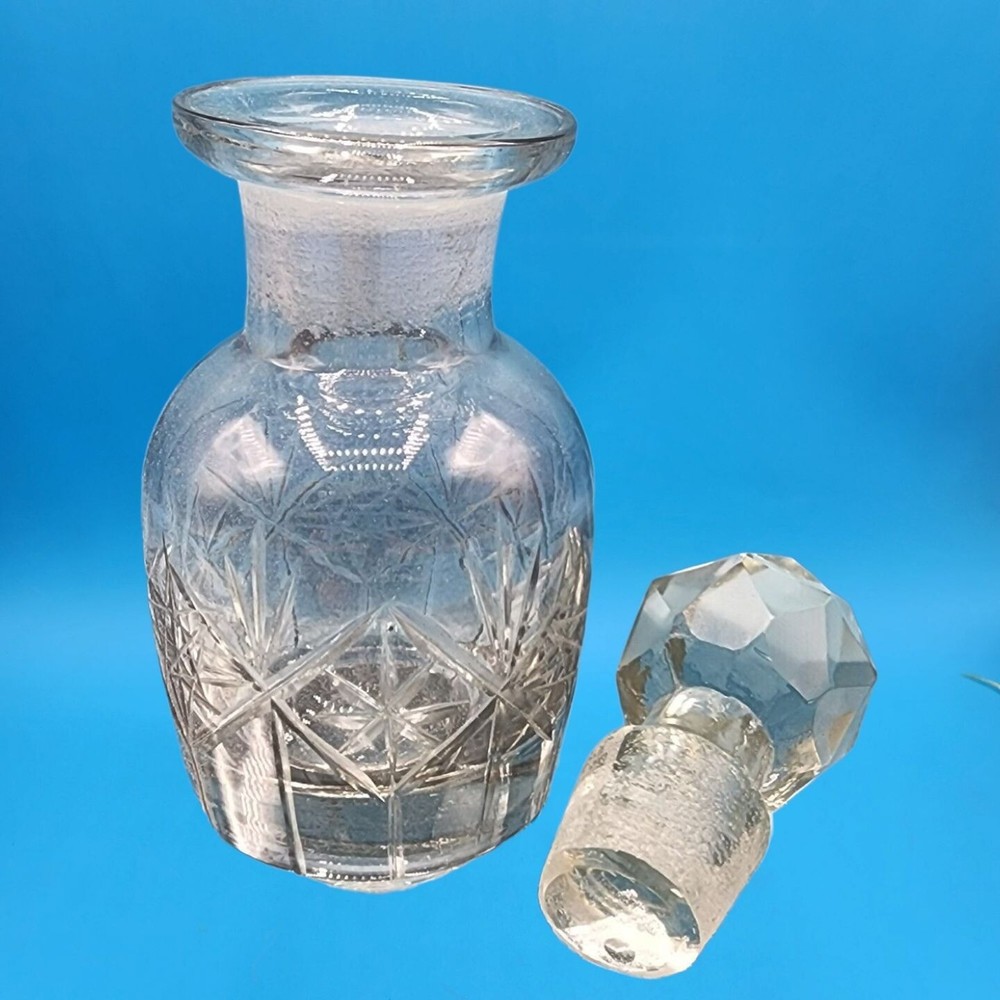Starburst Pattern Iridescent Blue Perfume Bottle with Stopper Vanity