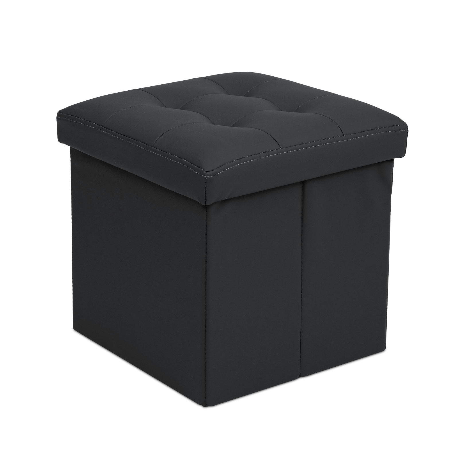 Black Faux Leather Storage Ottoman Classic Cube Seat Home Entryway Décor Benches