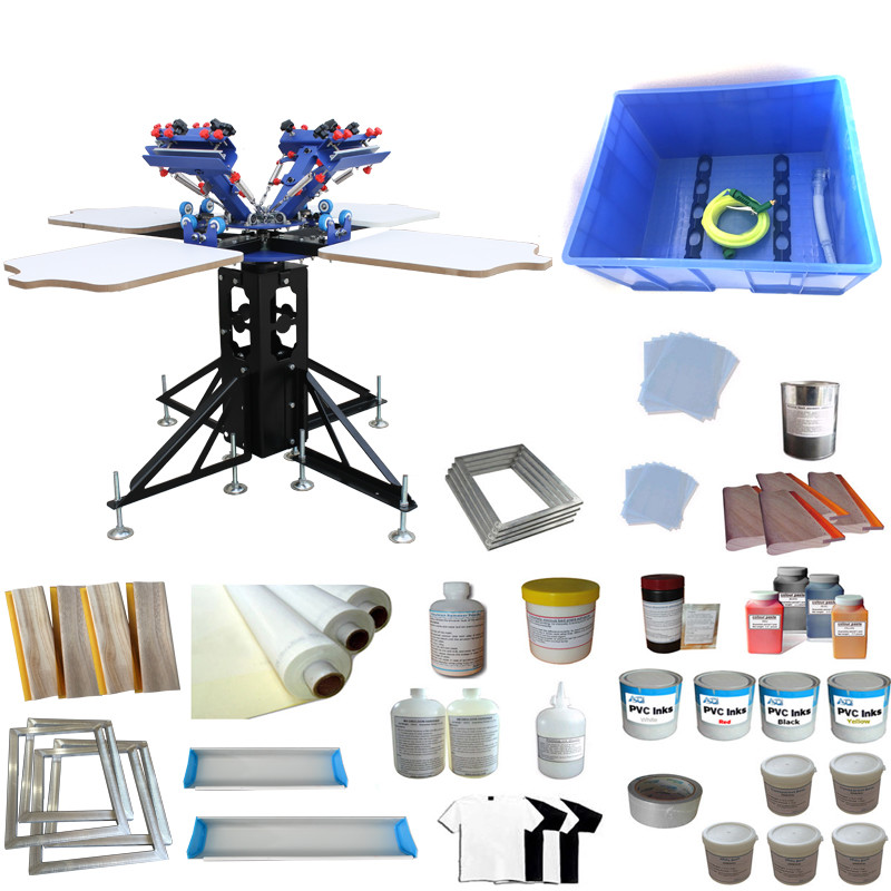 4 Color Screen Printing Kit Silk Screen Press Printer & Materials Ink Squeegee