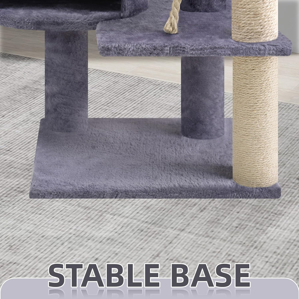 TINWEIUS 42.5'' Grey Cat Tree with Condo, Perches, Scratching Posts & Hammock
