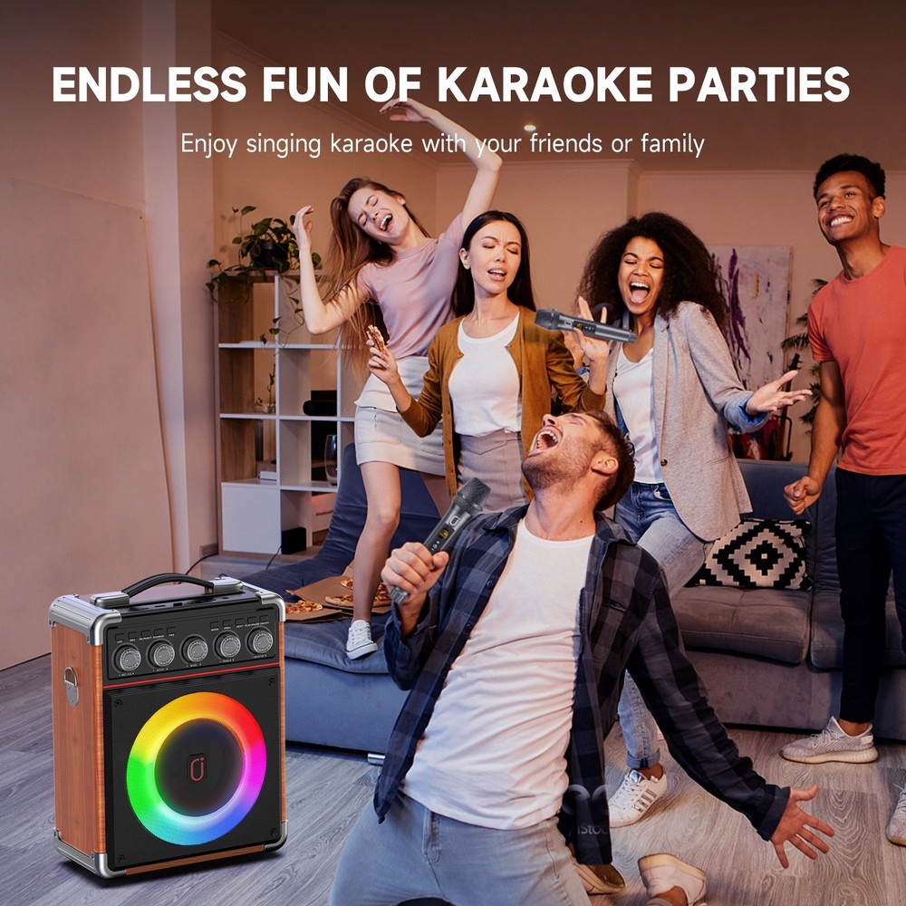 Karaoke Machine with 2 Wireless Microphones,Portable Bluetooth 5.0 Speaker Light