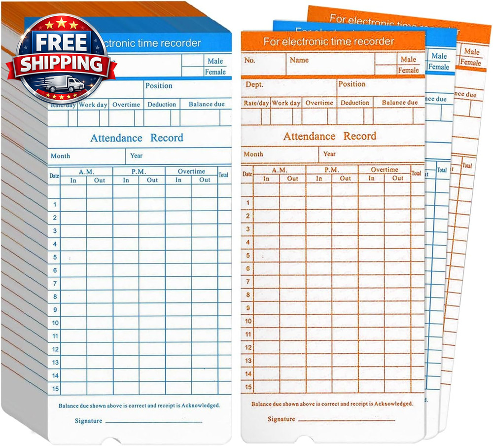 100 Pack Monthly Time Cards - 6 Column Time Sheets for Accurate Tracking