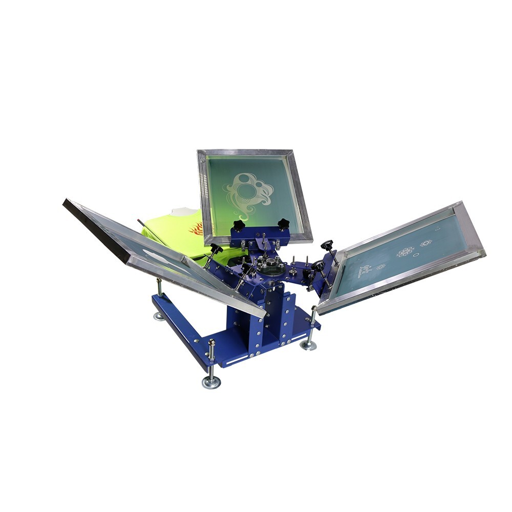 3 Color 1 Station Single Rotating Screen Printing Press Height&Width Adjustable