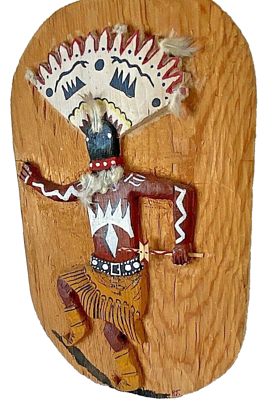Apache Crown Dancer Art Carved Relief Wood Native American Plaque Signed
