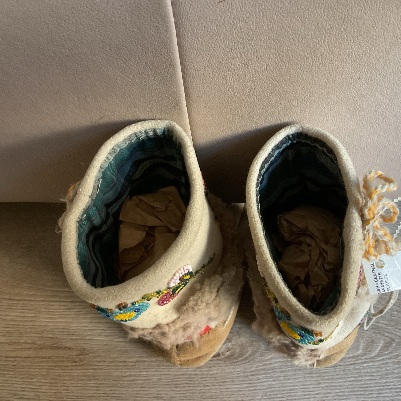 Vintage Nootka Child Beaded Mukluks Moccasin Boots Fur Trim Native American