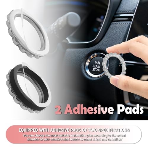 2026 New Flower Push Start Button Cover Ring,Bling Car Push Start Button White