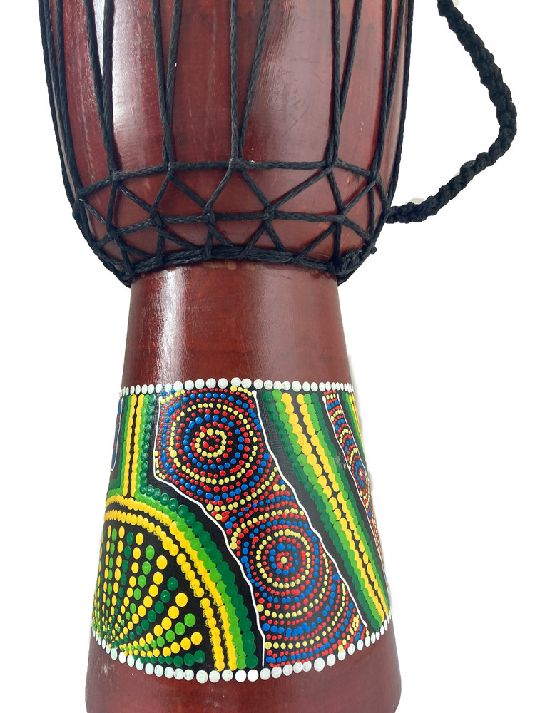 GRADE B X DISPLAY Painted Djembe Drum with Goat Hide and Aboriginal Dot Pattern