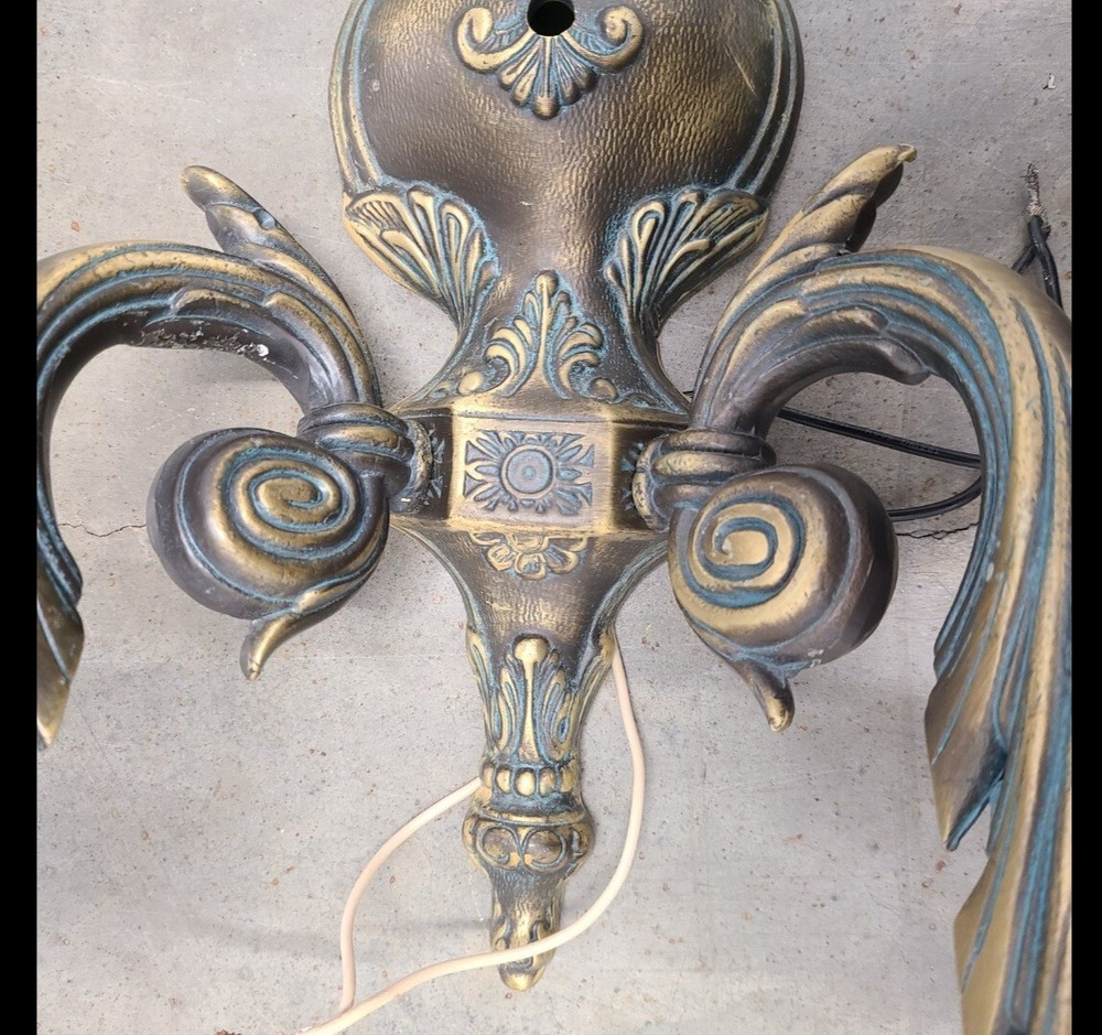 Ornate Antique solid brass double arm wall sconse