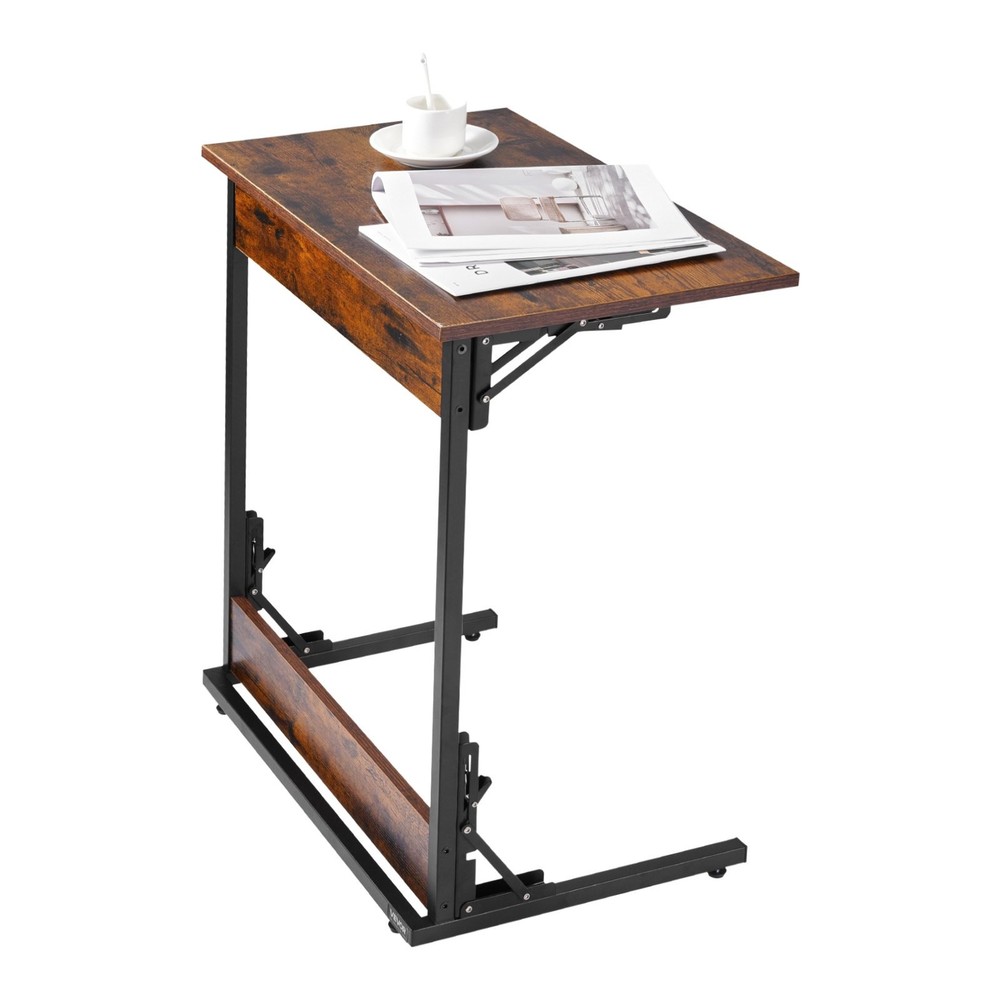 C Table,Folding C Shaped End Table with Metal Frame & Adjustable Feet,Foldable